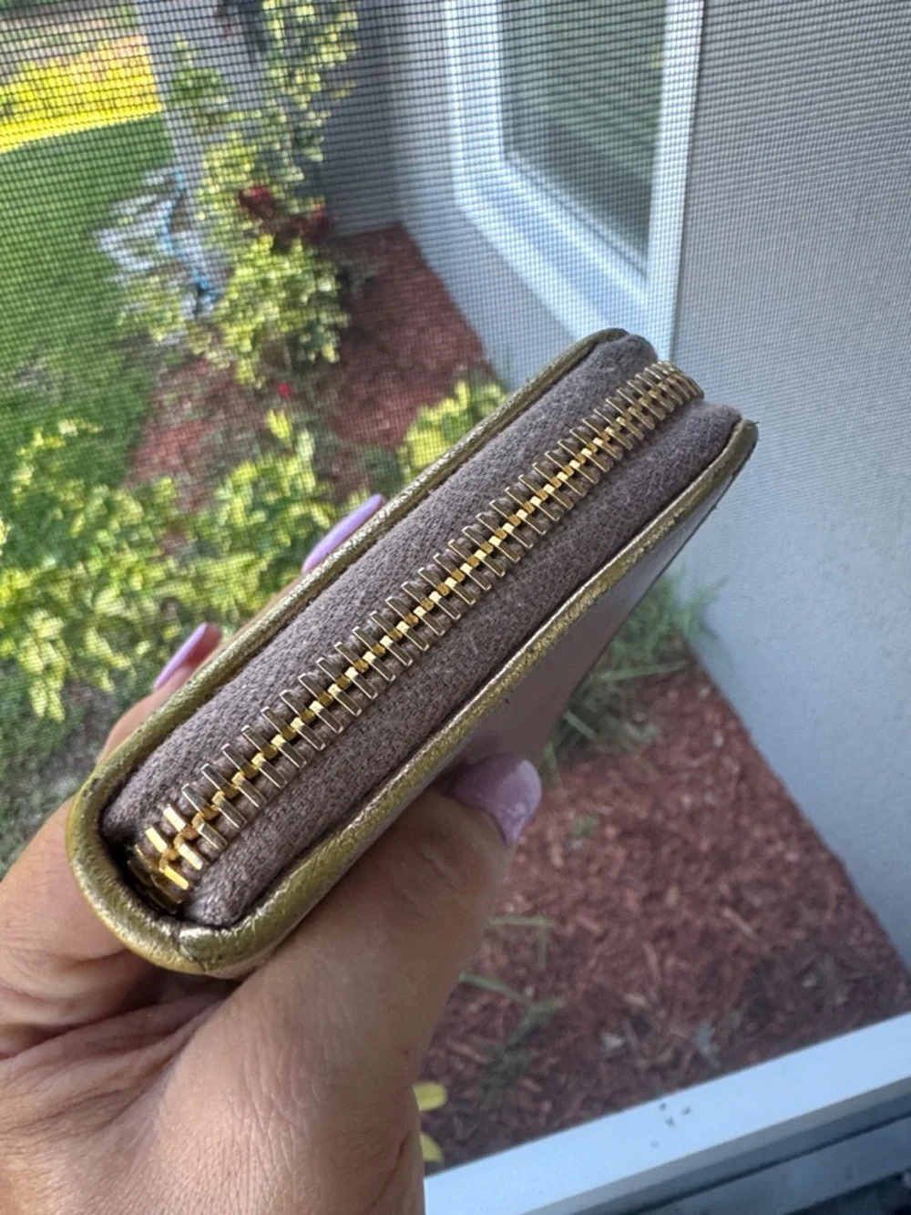 Miu Miu tan Leather Zip Wallet with Gold interior